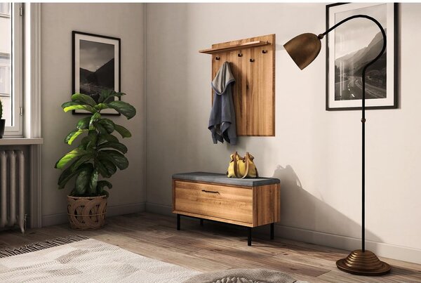 Appendiabiti da parete in legno di quercia in colore naturale con ripiano Abies - The Beds