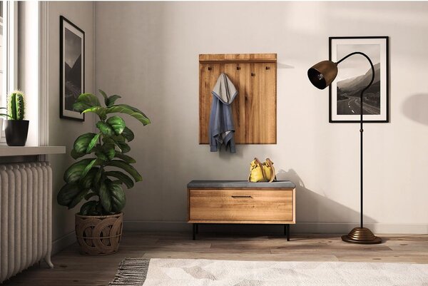 Appendiabiti da parete in legno di quercia in colore naturale con ripiano Abies - The Beds