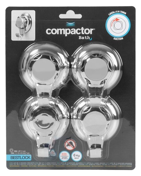 Set di ganci senza foratura argentati in plastica 4 pz Bestlock – Compactor