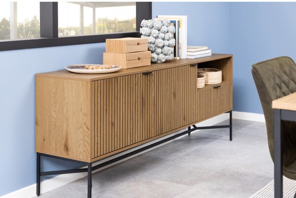 Cassettiera bassa in rovere decorato in colore naturale 180x70 cm Jaipur - Actona