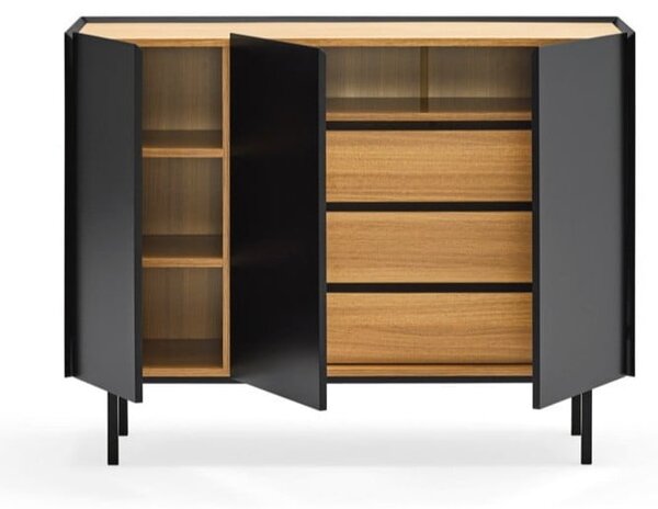 Cassettiera bassa in rovere decorato in nero-naturale 110x85 cm Arista - Teulat