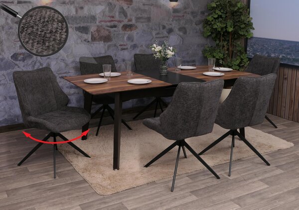 Set di 6 sedie per sala da pranzo HWC-O48, sedia da cucina, girevole a ritorno automatico, tessuto/ceniglia (320g/m²) Oeko-Tex ~ grigio