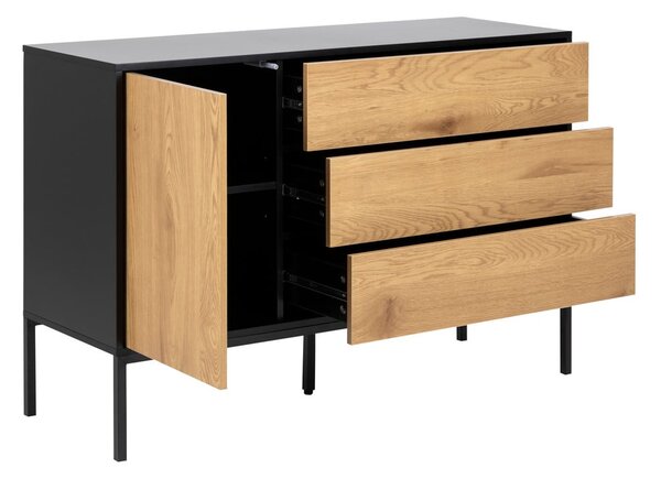 Cassettiera bassa nera-color legno naturale effetto rovere 120x82 cm Seaford - Actona