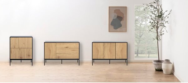 Cassettiera bassa nera-color legno naturale effetto rovere 120x82 cm Seaford - Actona