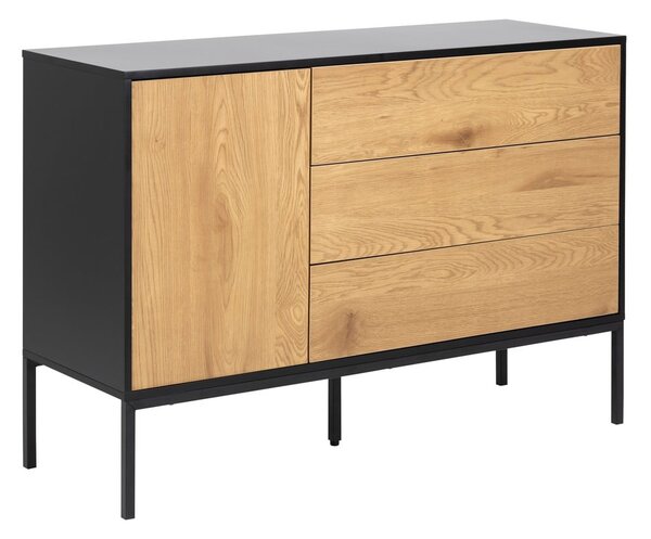 Cassettiera bassa nera-color legno naturale effetto rovere 120x82 cm Seaford - Actona