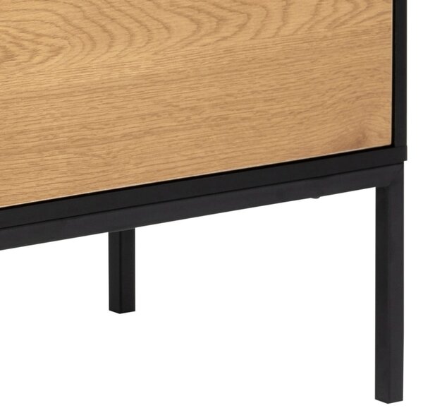 Cassettiera bassa nera-color legno naturale effetto rovere 120x82 cm Seaford - Actona