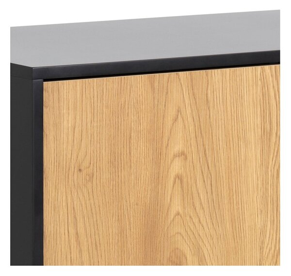 Cassettiera bassa nera-color legno naturale effetto rovere 120x82 cm Seaford - Actona