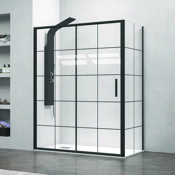 Cabina doccia colore nero 140x90 vetro con riquadri neri NICO-D3000S - KAMALU
