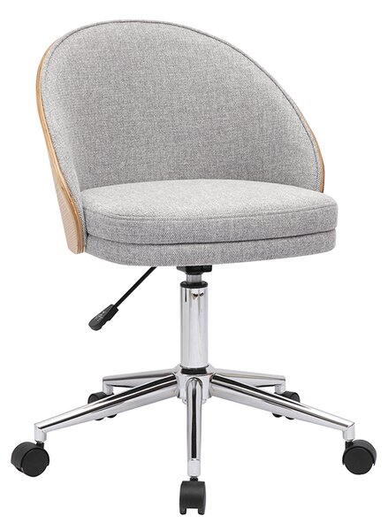 Sedia da ufficio con ruote in tessuto effetto velluto grigio, legno chiaro e metallo cromato TUCSON