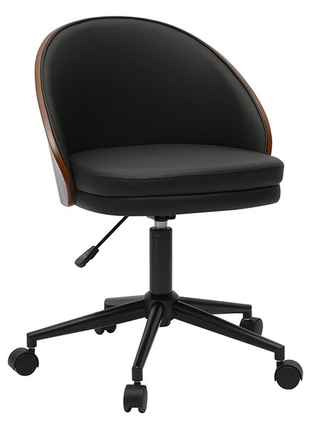Sedia da ufficio con ruote nera, legno scuro e metallo TUCSON