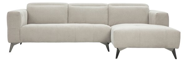 Divano ad angolo destro 3 posti con poggiatesta regolabili in tessuto ciniglia beige e metallo L236.5 cm NORELL