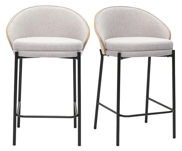 Sgabelli da bar in tessuto effetto velluto beige, legno scuro e metallo H65 cm (set di 2) TUCSON