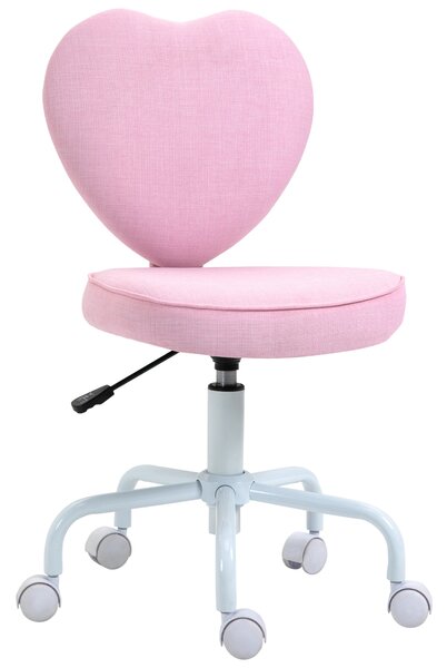 HOMCOM Sedia da Scrivania con Rotelle a Forma di Cuore, Altezza Regolabile, Senza Braccioli, Rosa|Aosom
