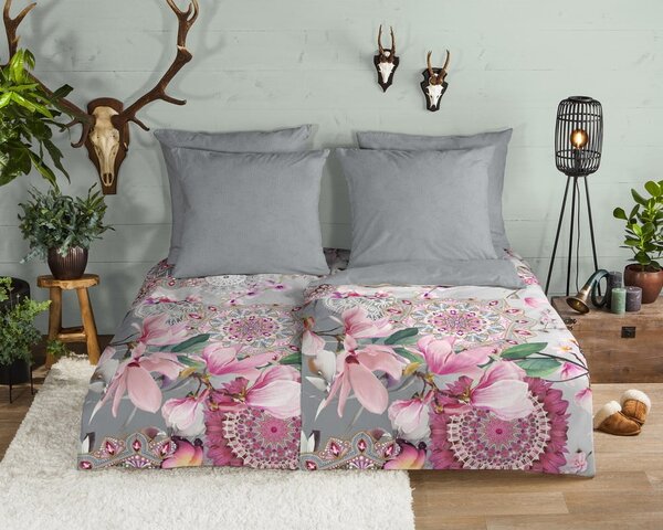 Biancheria da letto singola in flanella rosa e grigia 140x200 cm - HIP