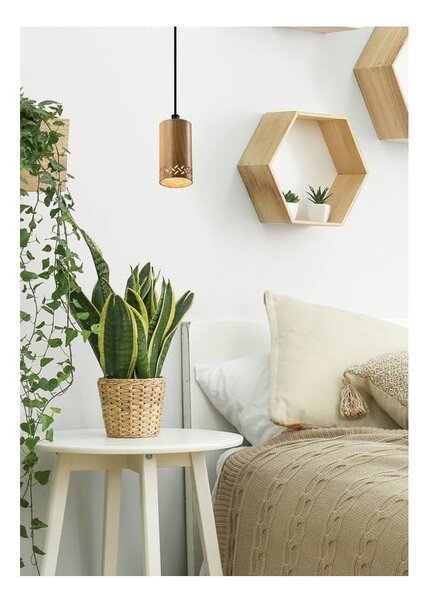 Lampada a sospensione nera con paralume in legno ø 7 cm Tubo - Candellux Lighting