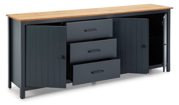 Cassettiera bassa blu scuro in legno di pino 190x80 cm Miranda - Marckeric