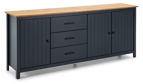 Cassettiera bassa blu scuro in legno di pino 190x80 cm Miranda - Marckeric