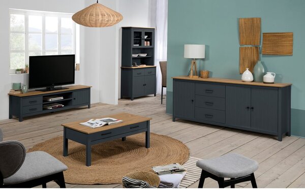 Vetrina blu scuro in legno di pino 90x180 cm Miranda - Marckeric