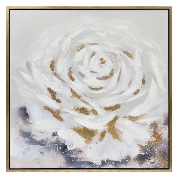Quadro da parete, con cornice rosa bianca e oro 100x100x1,6 cm orizzontale pannello in legno colore legno disegnato su tela a rilievo
