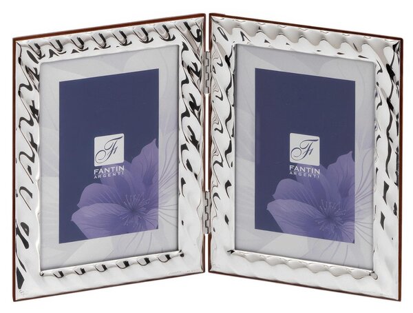 Portafoto doppio con cornice Fascia TORCIGLIONE Verticale PER FOTO 10x15 cm in lastra di argento