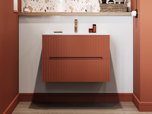 Mobile sotto lavabo sospeso scanalato 80 cm Terracotta - PAVANI