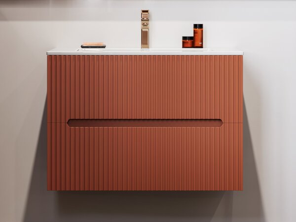 Mobile bagno sospeso 80 cm con lavabo a incasso Striato Terracotta - PAVANI