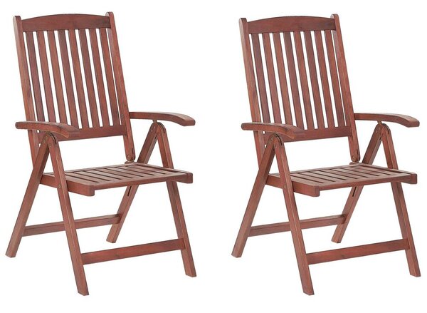 Set di 2 sedie da giardino in legno di acacia pieghevoli regolabili per esterni stile rustico country Beliani