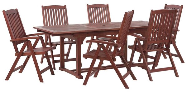 Tavolo da pranzo da giardino in legno di acacia chiaro Tavolo allungabile 6 sedie con schienale regolabile pieghevole in stile rustico Beliani