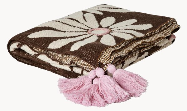 Coperta in cotone a maglia con nappe Chocolate