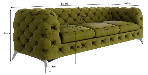 Divano verde con rivestimento in velluto 243 cm Chelsea – Ropez