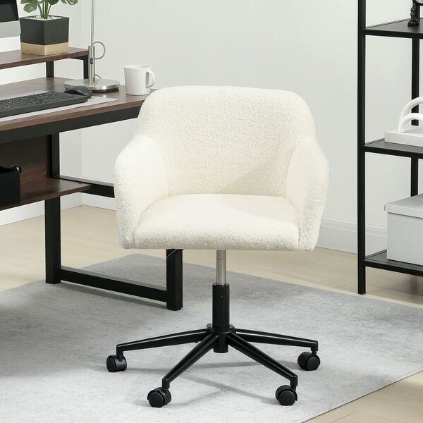 HOMCOM Sedia da Ufficio Girevole con Ruote, Sedia da Scrivania, Tessuto in Pile, Schiuma, Regolabile in Altezza, Home Office, Crema | Aosom Italy