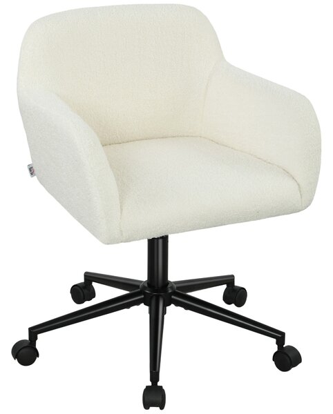 HOMCOM Sedia da Ufficio Girevole con Ruote, Sedia da Scrivania, Tessuto in Pile, Schiuma, Regolabile in Altezza, Home Office, Crema | Aosom Italy