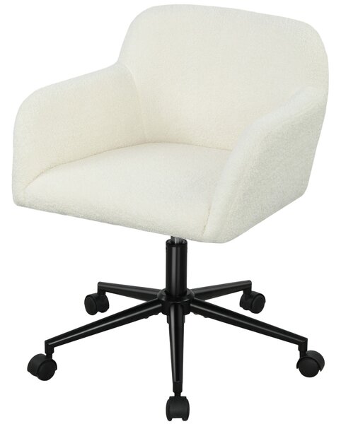 HOMCOM Sedia da Ufficio Girevole con Ruote, Sedia da Scrivania, Tessuto in Pile, Schiuma, Regolabile in Altezza, Home Office, Crema | Aosom Italy