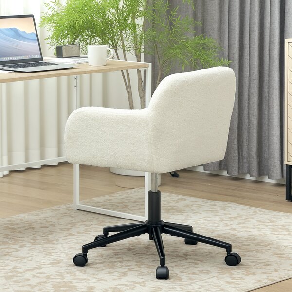 HOMCOM Sedia da Ufficio Girevole con Ruote, Sedia da Scrivania, Tessuto in Pile, Schiuma, Regolabile in Altezza, Home Office, Crema | Aosom Italy