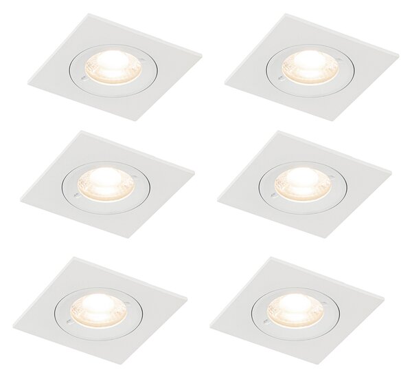 Set di 6 faretti incasso quadrati bianchi GU10 50mm IP44 - Xena