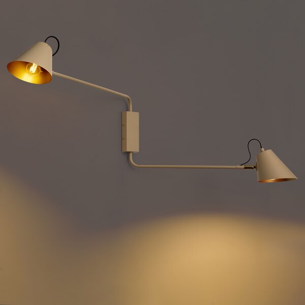 Lampada da parete moderna tortora con interno color oro orientabile a 2 luci - Lune