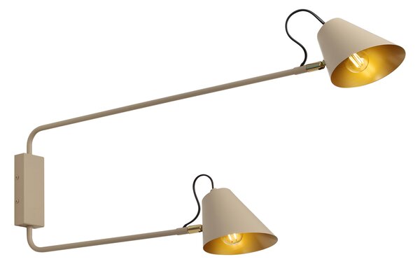Lampada da parete moderna tortora con interno color oro orientabile a 2 luci - Lune