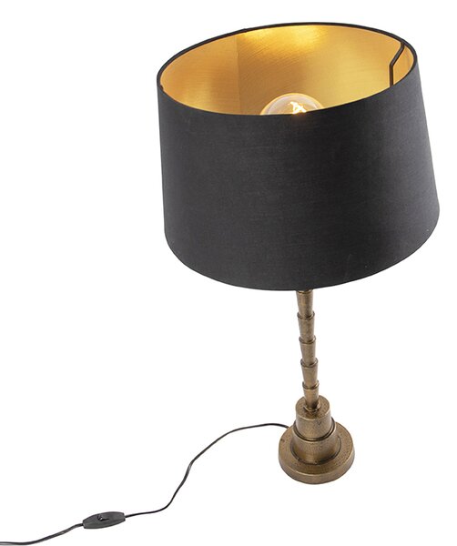 Lampada da tavolo Art Déco bronzo con paralume in cotone nero 35 cm - Pisos