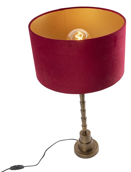 Lampada da tavolo Art Déco in bronzo con paralume in velluto rosso 35 cm - Pisos