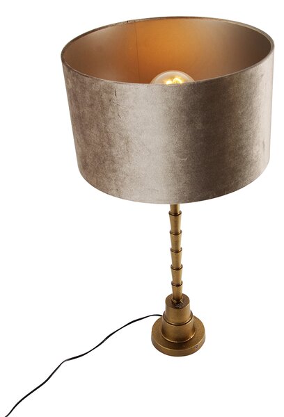 Lampada da tavolo bronzo con paralume in velluto color talpa 35 cm - Pisos
