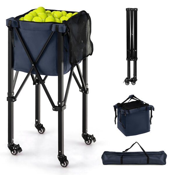 Costway Carrello porta palline da tennis in alluminio con ruote borsa rimovibile, Cesto raccogli palline tennis Blu scuro