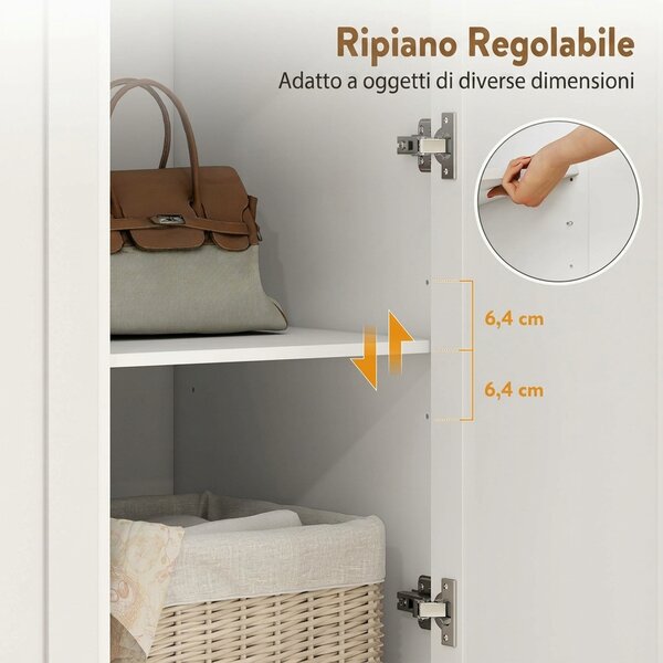 HOMCOM Armadio moderno con barra appendiabiti, 3 cassetti e ripiano regolabile, bianco | Aosom Italy