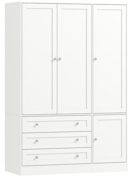 HOMCOM Armadio moderno con barra appendiabiti, 3 cassetti e ripiano regolabile, bianco | Aosom Italy