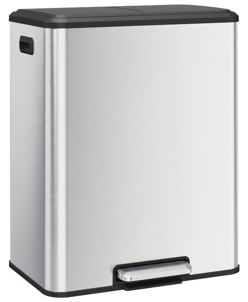 HOMCOM Pattumiera Cucina 2 x 30 L, Bidone a Pedale in Acciaio Inox con Secchi Estraibili e Coperchio Soft-Close, Argento | Aosom Italy