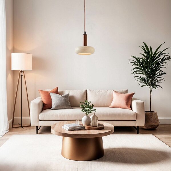 Lampadario LED marrone/beige con paralume in pietra ø 15 cm Karo – Opviq lights