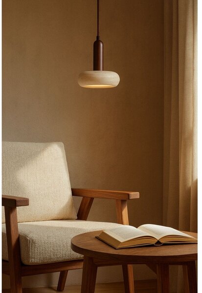 Lampadario LED marrone/beige con paralume in pietra ø 15 cm Karo – Opviq lights