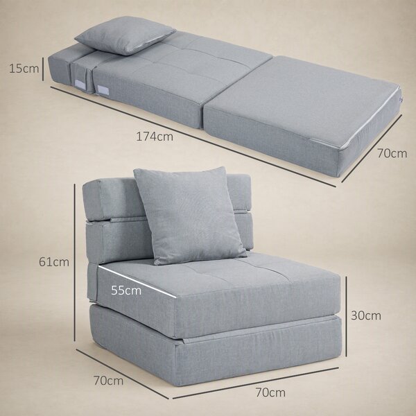 HOMCOM Poltrona Letto Singolo da Terra Pieghevole con Cuscino Incluso, 70x70x61 cm, Grigio Chiaro | Aosom Italy