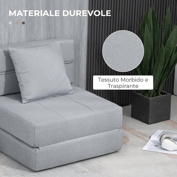 HOMCOM Poltrona Letto Singolo da Terra Pieghevole con Cuscino Incluso, 70x70x61 cm, Grigio Chiaro | Aosom Italy
