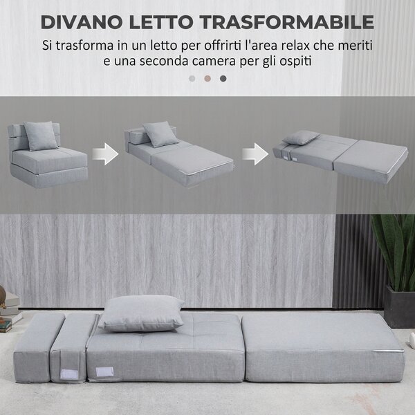 HOMCOM Poltrona Letto Singolo da Terra Pieghevole con Cuscino Incluso, 70x70x61 cm, Grigio Chiaro | Aosom Italy