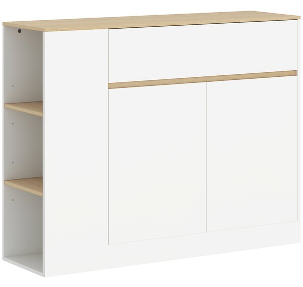 HOMCOM Credenza Cucina con 2 Ante, Ripiano Regolabile, 2 Cassetti, Mobile Cucina con 3 Scomparti Aperti, 106x30x81.2 cm, Bianco | Aosom Italy